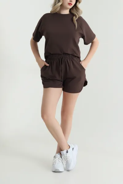 Kahverengi Şortlu Kadın Kristal İkili Takım 465935