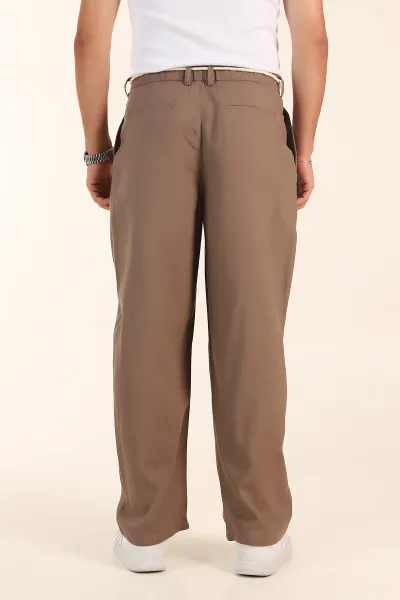 Kahverengi Süper Baggy Keten Bel Lastikli Erkek Pantolon 380960