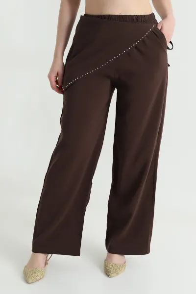 Kahverengi Suwet Modal Kumaş Kadın Pantolon 467096