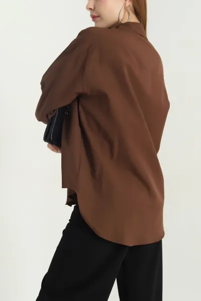 Kahverengi Taşlı Çift Cep Poplin Gömlek 341253