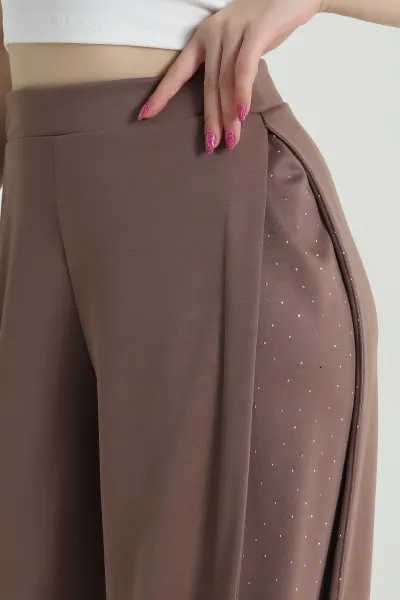 Kahverengi Taşlı Garnili Modal Kadın Pantolon 484411