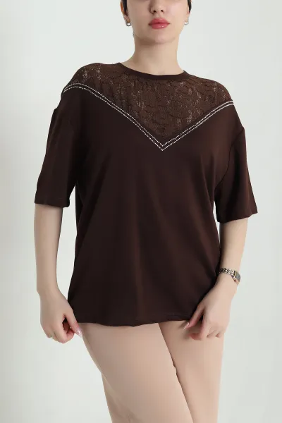 Kahverengi Taşlı Modal Kadın Bluz 461019
