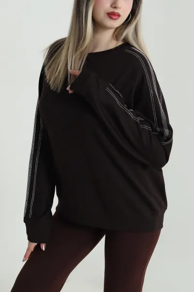 Kahverengi Taşlı Tasarım Modal Kadın Bluz 487988