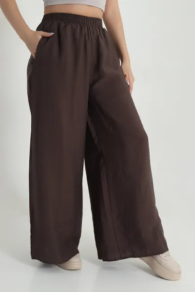 Kahverengi Tencel Bel Lastikli Kadın Pantolon 481029