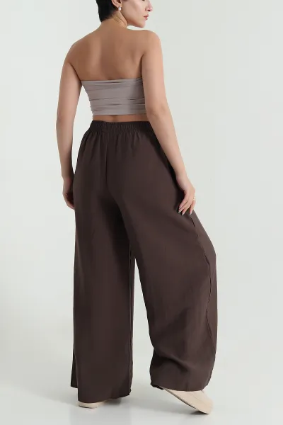 Kahverengi Tencel Bel Lastikli Kadın Pantolon 481029