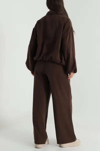 Kahverengi Tencel Gabardin Astarlı Kadın İkili Takım 490935