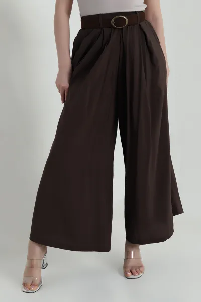 Kahverengi Tencel Pileli Kadın Pantolon 458263