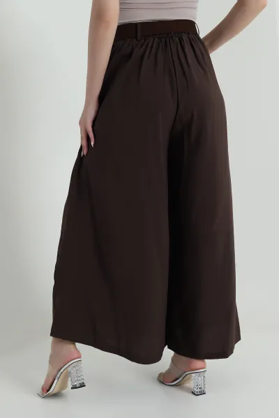 Kahverengi Tencel Pileli Kadın Pantolon 458263