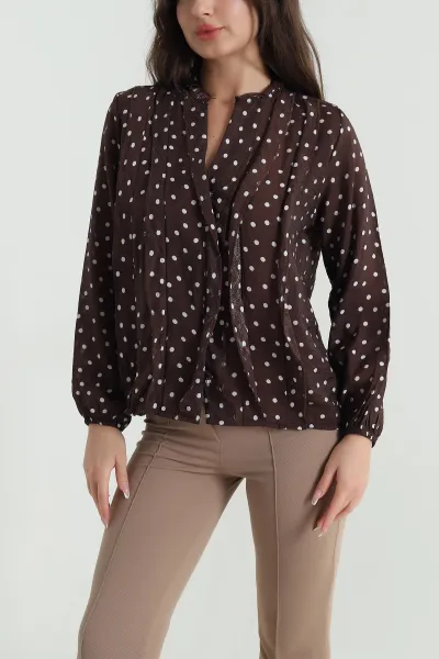Kahverengi Tencel Puantiyeli Kadın Gömlek 462630