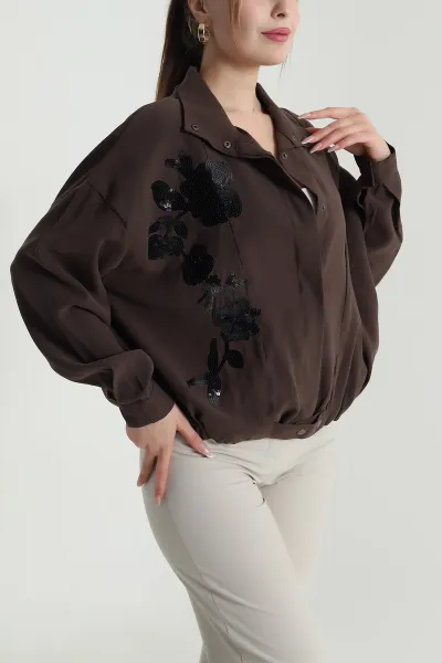 Kahverengi Tensel Gabardin Kadın Mevsimlik Mont 488035