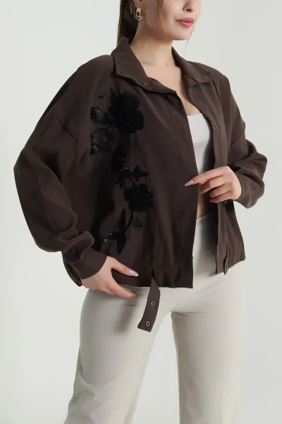 Kahverengi Tensel Gabardin Kadın Mevsimlik Mont 488035