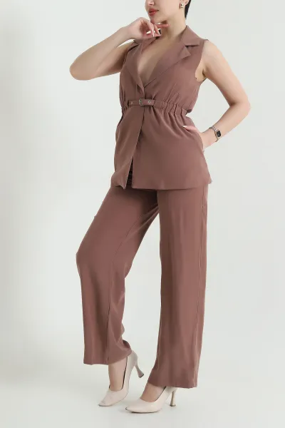 Kahverengi Toka Detay Diagonel Modal Kadın İkili Takım 446838