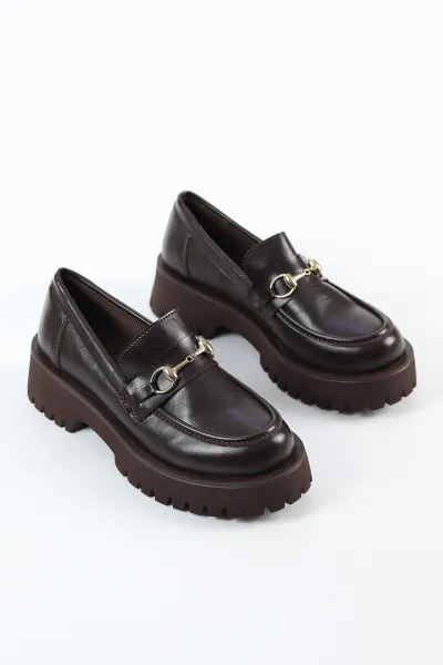 Kahverengi Toka Detaylı Kadın Loafer Ayakkabı 492623