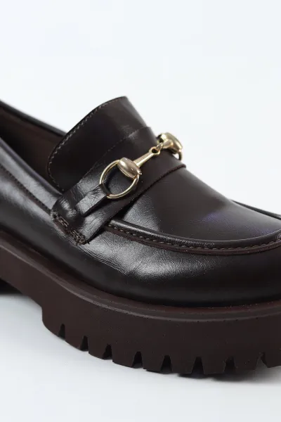 Kahverengi Toka Detaylı Kadın Loafer Ayakkabı 492623