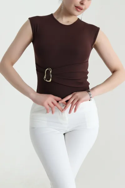 Kahverengi Tokalı Dalgıç Kadın Bluz 455395