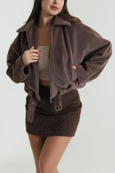 Kahverengi Tokalı Kadın Fox Bomber Mont 493513