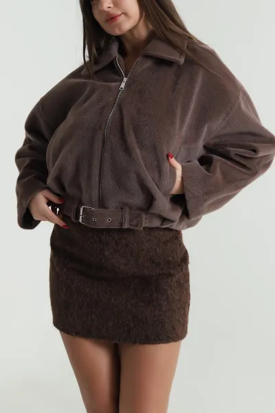 Kahverengi Tokalı Kadın Fox Bomber Mont 493513