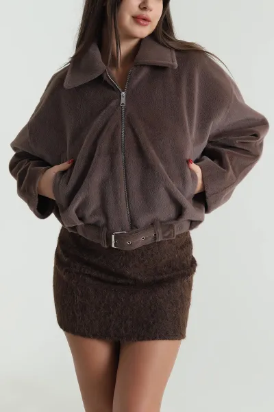 Kahverengi Tokalı Kadın Fox Bomber Mont 493513