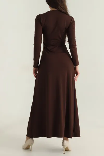 Kahverengi Tokalı Likralı Modal Kadın Elbise 414849