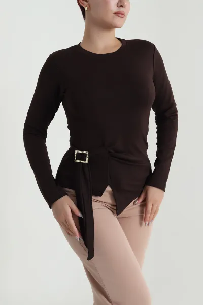 Kahverengi Tokalı Modal Kadın Bluz 483303