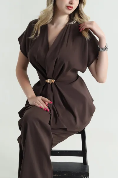 Kahverengi Tokalı Modal Kadın İkili Takım 463202