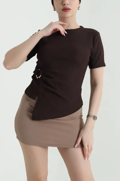 Kahverengi Tokalı Ottoman Kadın Bluz 450414