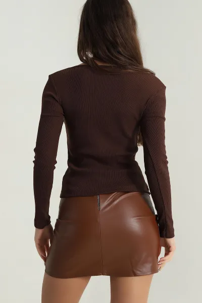 Kahverengi Tokalı Sandy Kadın Bluz 405778