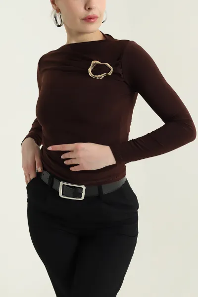 Kahverengi Tokalı Sandy Kadın Bluz 437337