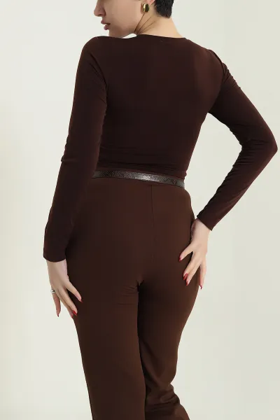 Kahverengi Tokalı Sandy Kadın Bluz 437344