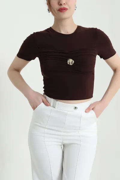 Kahverengi Tokalı Sandy Kadın Bluz 448649