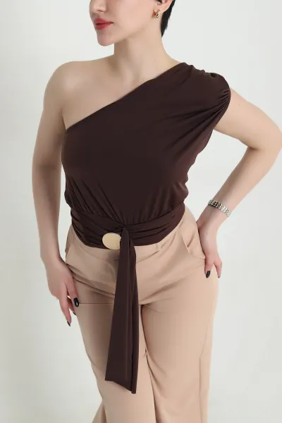 Kahverengi Tokalı Sandy Kadın Bluz 451340