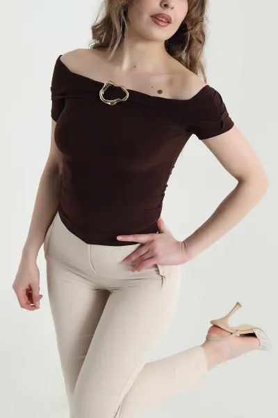 Kahverengi Tokalı Sandy Kadın Bluz 452069
