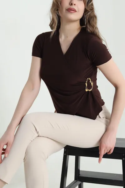 Kahverengi Tokalı Sandy Kadın Bluz 452074