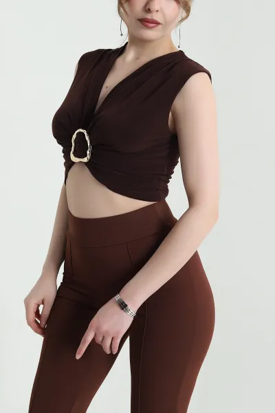 Kahverengi Tokalı Sandy Kadın Bluz 452883