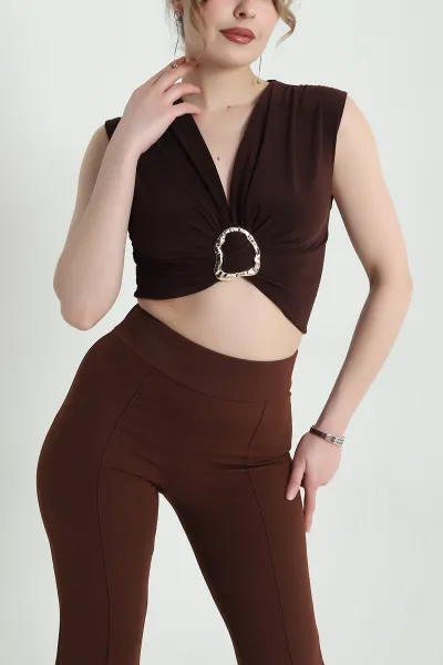 Kahverengi Tokalı Sandy Kadın Bluz 452883