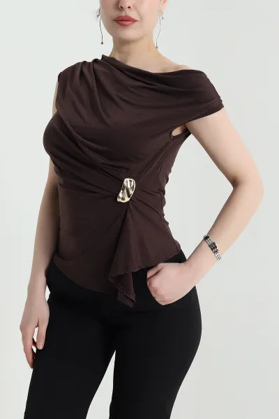 Kahverengi Tokalı Sandy Kadın Bluz 455786