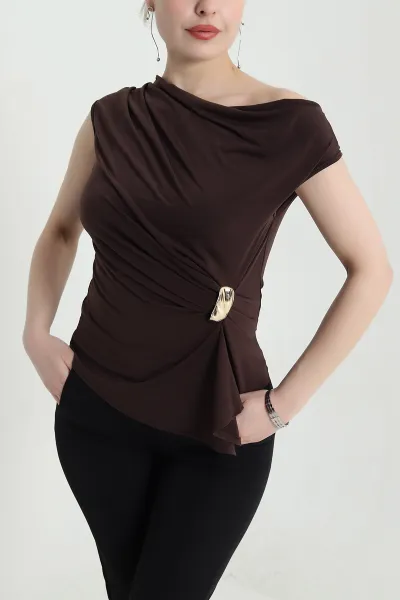 Kahverengi Tokalı Sandy Kadın Bluz 455786