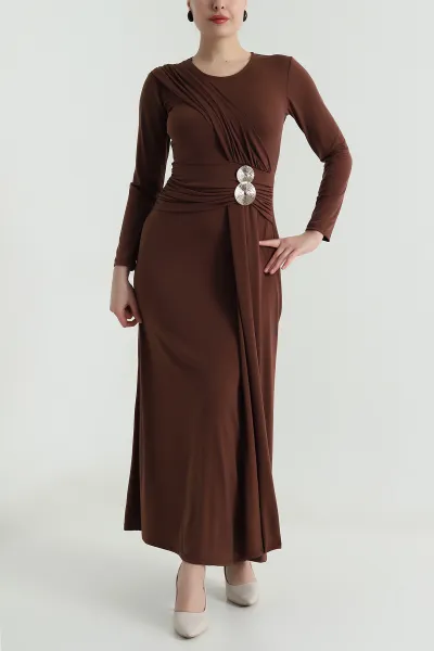 Kahverengi Tokalı Sandy Kadın Elbise 495050