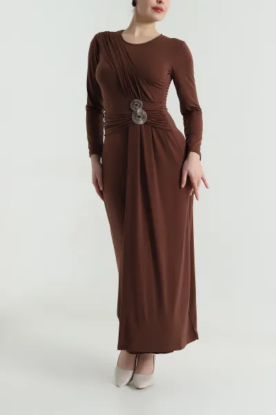 Kahverengi Tokalı Sandy Kadın Elbise 495050