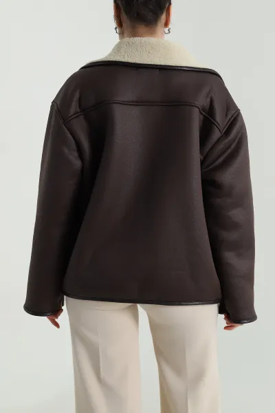 Kahverengi Torba Cep Lamine Kadın Mont 498261