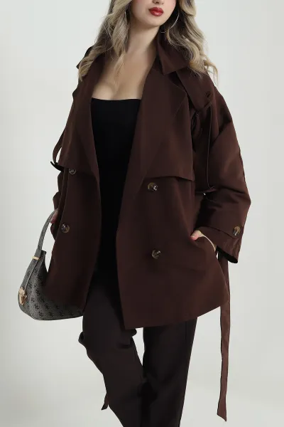 Kahverengi Torino Oversize Kadın Trenç 490735