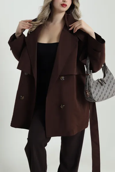 Kahverengi Torino Oversize Kadın Trenç 490735