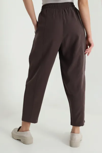 Kahverengi Twil Modal Beli Lastikli Kadın Pantolon 469597