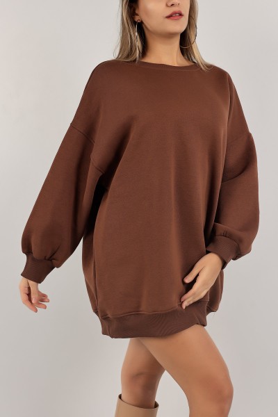 Kahverengi Üç İp İçi Şardonlu Sweat Tunik 138560