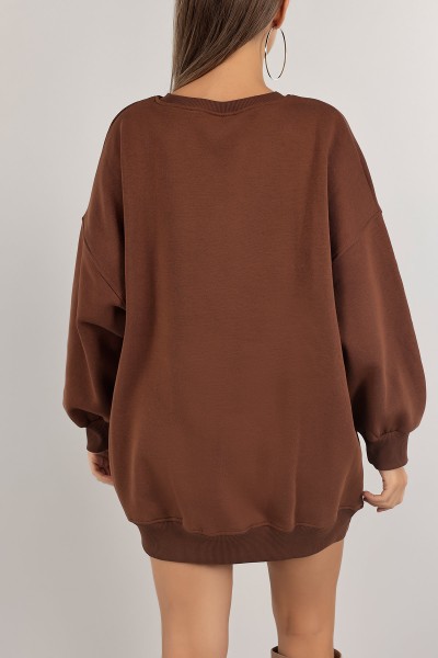 Kahverengi Üç İp İçi Şardonlu Sweat Tunik 138560