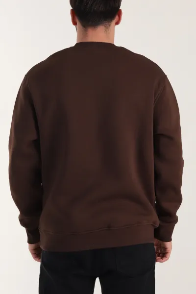 Kahverengi Üç İp Şardonlu Bisiklet Yaka Erkek Sweatshirt 410907