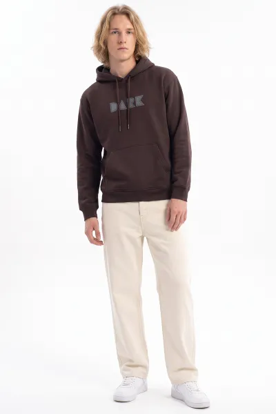 Kahverengi Üç İp Şardonlu Kapüşonlu Erkek Sweatshirt 497784