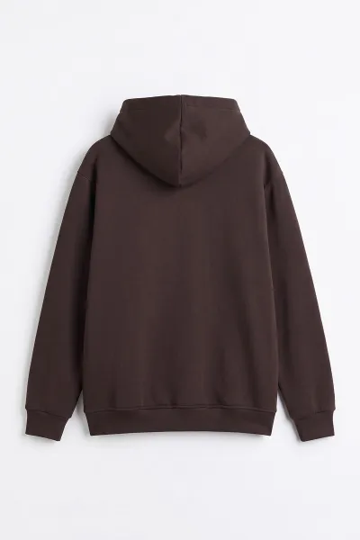 Kahverengi Üç İp Şardonlu Kapüşonlu Erkek Sweatshirt 497784