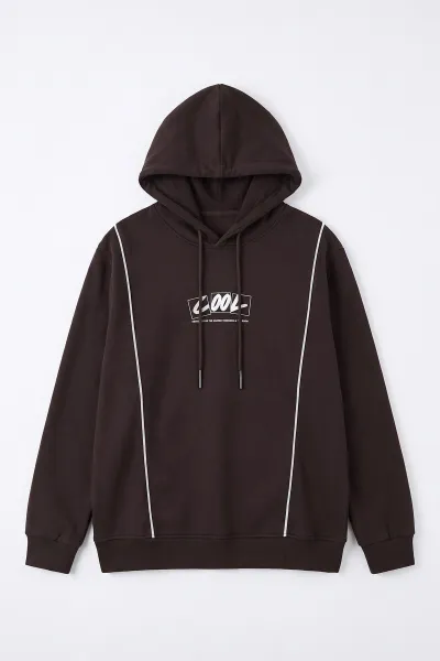Kahverengi Üç İp Şardonlu Kapüşonlu Erkek Sweatshirt 500075