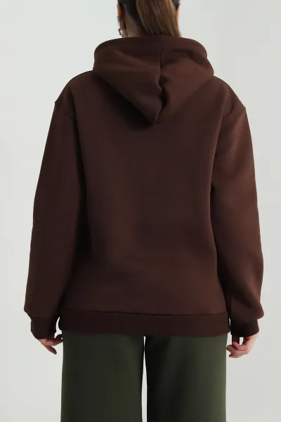 Kahverengi Üç İplik Şardonlu Kadın Sweat 496731